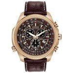 Citizen Men's Eco-Drive Weekender Brycen Chronograph Watch in Gold-tone Stainless Steel, Brown Leather strap (Model: BL5403-03X)