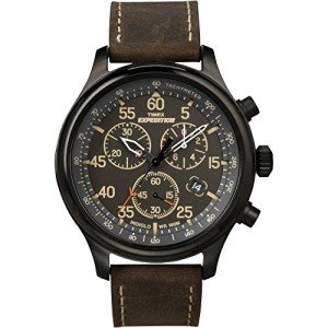 Timex Men’s T49905 Expedition Field Chronograph Black/Brown Leather Strap Watch