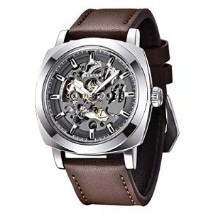 Benyar Automatic Watches for Men | Skeleton Mechanical Leather Strap Mens Watch | 45mm Dial | 30M Waterproof | Men's Stylish Gift