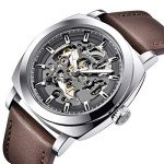 Benyar Automatic Watches for Men | Skeleton Mechanical Leather Strap Mens Watch | 45mm Dial | 30M Waterproof | Men's Stylish Gift