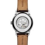 Fossil Men's Townsman Automatic Stainless Steel and Leather Two-Hand Skeleton Watch, Color: Silver, Brown (Model: ME3110)