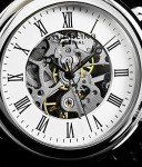 Stuhrling Original Men's Pocket Watch Stainless Steel Analog Skeleton Watch Hand Wind Mechanical Movement Stainless Steel Chain