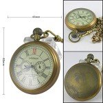 VIGOROSO Men's Vintage Full Copper Hand-Wind Mechanical Second&24hours Sub-dials Pocket Watch in Box