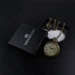VIGOROSO Men's Vintage Full Copper Hand-Wind Mechanical Second&24hours Sub-dials Pocket Watch in Box