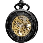 VIGOROSO Mens Steampunk Pocket Watch with Chain Skeleton Manual Hand Wind Mechanical Watches for Men, Gifts for Men & Women