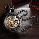 VIGOROSO Mens Steampunk Pocket Watch with Chain Skeleton Manual Hand Wind Mechanical Watches for Men, Gifts for Men & Women