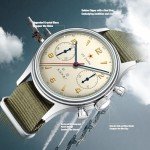 SEA-GULL Men's Mechanical Wristwatch, 1963 Aviation Chronograph Pilot Mechanical Watch, Manual Winding, GD 1963 International Edition, ST1901, Yellow, strap, D1963EXP