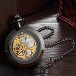 VIGOROSO Mens Steampunk Pocket Watch with Chain Skeleton Manual Hand Wind Mechanical Watches for Men, Gifts for Men & Women
