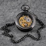 VIGOROSO Mens Steampunk Pocket Watch with Chain Skeleton Manual Hand Wind Mechanical Watches for Men, Gifts for Men & Women