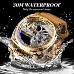 FORSINING Men's Luxury Square Carving Mechanical Watch, Retro Totem Double Sided Hollow Skeleton Self-Wind Automatic Watches, Vintage Leather Strap Wristwatch, Gold