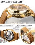 FORSINING Men's Luxury Square Carving Mechanical Watch, Retro Totem Double Sided Hollow Skeleton Self-Wind Automatic Watches, Vintage Leather Strap Wristwatch, Gold