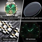 OLEVS Men Watch Automatic Mechanical Skeleton Moon Phase Dress Business Stainless Steel 3AT Waterproof Luminous Men Wrist Watch Green