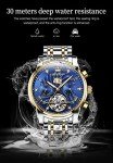 OLEVS Men Automatic Watch Skeleton 5 Hands Mechanical Blue Classic Luxury Multi Calendar Stainless Steel Waterproof Wrist for
