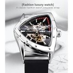 FORSINING Skeleton Watches for Men, Automatic Mechanical Watch with Triangle Dial, Luminous Self Winding Watches Stainless Steel Bracelet or Soft Silicone Strap