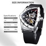 FORSINING Skeleton Watches for Men, Automatic Mechanical Watch with Triangle Dial, Luminous Self Winding Watches Stainless Steel Bracelet or Soft Silicone Strap