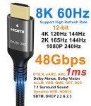 Ubluker 10K 8K 4K HDMI Cable 48Gbps 6.6 FT, Certified Ultra High Speed HDMI® Cable 4K 240Hz 144Hz 120Hz 8K60Hz 0.01ms HDR10+ eARC HDCP2.3 Netflix Roku TV PC Monitor Projector PS5 Xbox