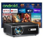 [Built-in Apps & Auto Focus/Keystone] 4K Smart Projector with WiFi and Bluetooth, VOPLLS 600ANSI Native 1080P Outdoor Projector, 50% Zoom Home Theater Movie Projector for Bedroom/iOS/Android/PPT