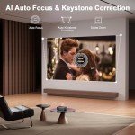 [Built-in Apps & Auto Focus/Keystone] 4K Smart Projector with WiFi and Bluetooth, VOPLLS 600ANSI Native 1080P Outdoor Projector, 50% Zoom Home Theater Movie Projector for Bedroom/iOS/Android/PPT