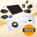 Aurzen EAZZE D1 Smart Projector with WiFi and Bluetooth, Netflix-Officially-Licensed, Auto Focus & Keystone, DoIby Audio, Zoom, Native 1080P Movie, Portable Outdoor Mini Projector, White