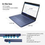HP Portable Laptop (Include 1 Year Microsoft 365), 14’’ HD Display, 8GB RAM, 64GB eMMC, Intel Quad-Core N4120, Student and Business, Webcam, HDMI, Wi-Fi, RJ-45, Windows 11 Home, Grayish Blue
