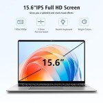 VGKE B15 Laptop Computer, 15.6" Full HD 1920 * 1080p Windows 11 Laptop with Backlit Keyboard, Intel Celeron Quad-Core J4125 Processor, 12GB DDR4 RAM 256GB SSD, Fingerprint Reader, Webcam, Silver
