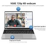 VGKE B15 Laptop Computer, 15.6" Full HD 1920 * 1080p Windows 11 Laptop with Backlit Keyboard, Intel Celeron Quad-Core J4125 Processor, 12GB DDR4 RAM 256GB SSD, Fingerprint Reader, Webcam, Silver