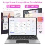 Laptop 16”, 16GB DDR5 512GB SSD, Quad Core N100 CPU(Up to 3.4GHz), FHD IPS 1200P Display, Laptop Computer with Cooling System, 38WH Battery, 2.4G+5G WiFi, BT4.0, 4 Speakers, Portable Business Laptops.