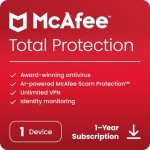 McAfee Total Protection 2024 | 1 Device | Cybersecurity Software Includes Antivirus, Secure VPN, Password Manager, Dark Web Monitoring | Download