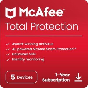 McAfee Total Protection 2024 | 5 Device | Cybersecurity Software Includes Antivirus, Secure VPN, Password Manager, Dark Web Monitoring | Download