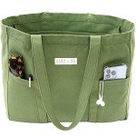 Large Canvas Tote Bag - Utility Tote with 2 Front Pockets and Laptop Sleeve, heavy-duty everyday tote for work or gym