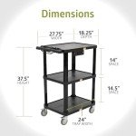 Pearington 3-Shelf Mobile Utility Cart with 3 Outlets and 8' Cord, Heavy-Duty Service Cart for Offices and Warehouses with 3 Shelves, Black