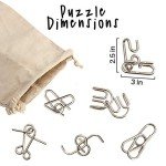 Metal Brain Teaser Puzzles 6 Pcs Set for Kids Teens and Adults, Mind Puzzle Games for IQ Test, Chinese Wire Unlock Logic Toys for Party Favors, Classroom Prizes, Easter Gift Basket Stuffer Egg Filler