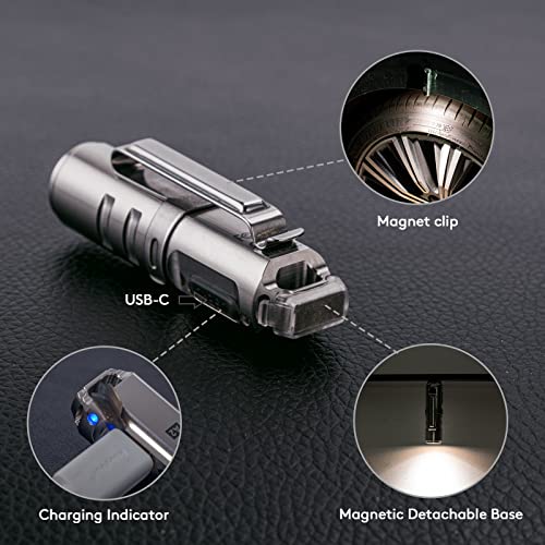 RovyVon A2 USB C Rechargeable Keychain Flashlight 650 Lumen Super Bright EDC Flashlight Water Resistant for Everyday Carry, Camping, Running, Hiking, Xmas Gift