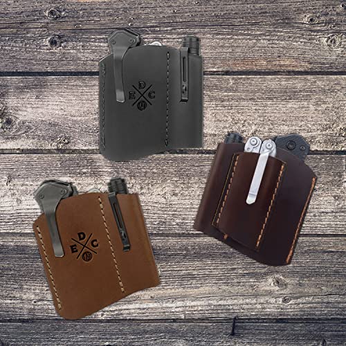 1791 EDC Pocket Organizer, Everyday Carry Pocket Pouch fits 3 tools including Knives, Multitools, Small Tools, Flashlight. American Leather. EDC Tool Pouch Carrier - Brown