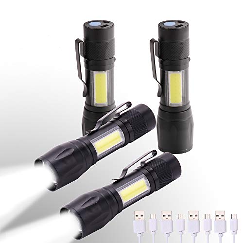 KunHe Mini Small LED Flashlight and Camping Lantern Combo USB Rechargeable flashlights Pack of 4