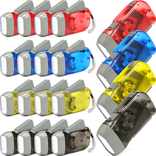Mudder 24 Pieces Hand Crank Flashlight No Battery Flashlight with LED Self Powered Charging Torch Dynamo for Camping Emergency (Yellow, Red, Grey, Blue)