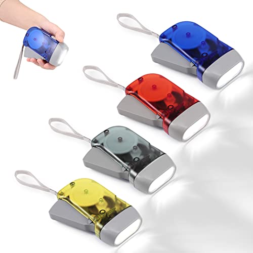 MUCH Transparent Hand Crank Flashlight, 4 Packs Squeeze Wind-up Flashlight for Kids and Adults, No Batteried Required Powerful Emergency Light for Camping, Hiking, Home Power Outage and Survival