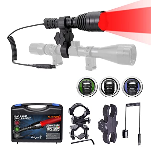 Odepro KL41Plus Hunting Flashlight Kit with Red Green IR850 White Interchangeable Modules, Long Range Scope Mount Predator Light with Remote Pressure Switch for Coyote Hog Varmint Night Hunt