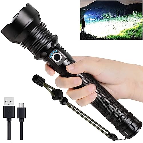 Lylting Rechargeable LED Flashlights High Lumens, 90000 Lumens Super Bright Zoomable Waterproof Flashlight with Batteries Included & 3 Modes, Powerful Handheld Flashlight for Camping Emergencies