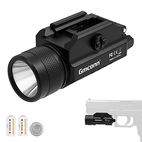 Gmconn 1200 Lumens Rail Mounted Compact Pistol Light LED Strobe Tactical Gun Flashlight Weaponlight for Picatinny MIL-STD-1913 and Glock Pistol Weapon Light with 2 x CR123A Lithium Batteries