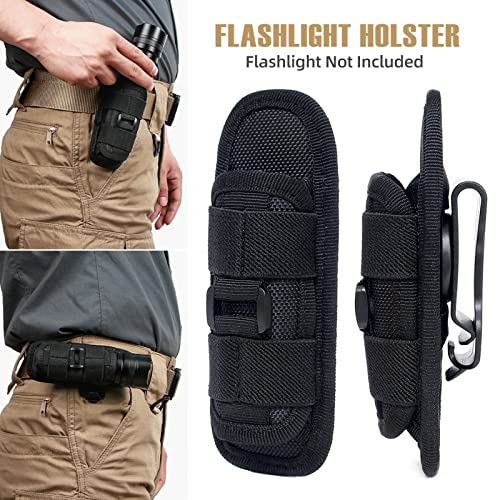 LIVANS Tactical Flashlight Pouch Holster, Rotatable Flashlight Holder Belt Clip Tactical Torch Carry Case with 360 Degree Carabiner Reel Clip