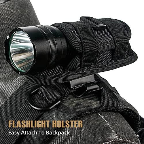 LIVANS Tactical Flashlight Pouch Holster, Rotatable Flashlight Holder Belt Clip Tactical Torch Carry Case with 360 Degree Carabiner Reel Clip