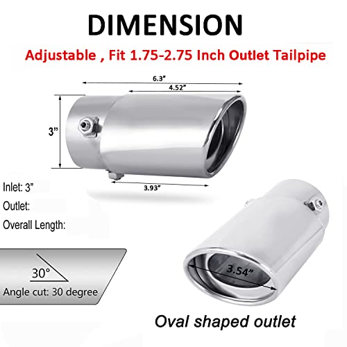 Adjustable Stainless Steel Exhaust Tips, 1.75-2.75" Inlet