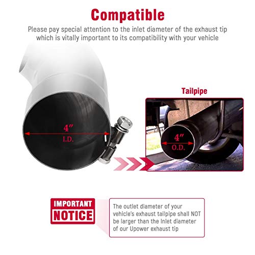Upower 4" Diesel Exhaust Tip, Stainless Steel