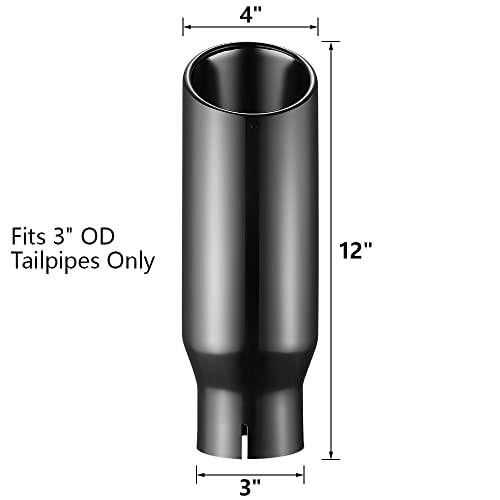 A-KARCK Black Chrome Exhaust Tips, 3" Inlet