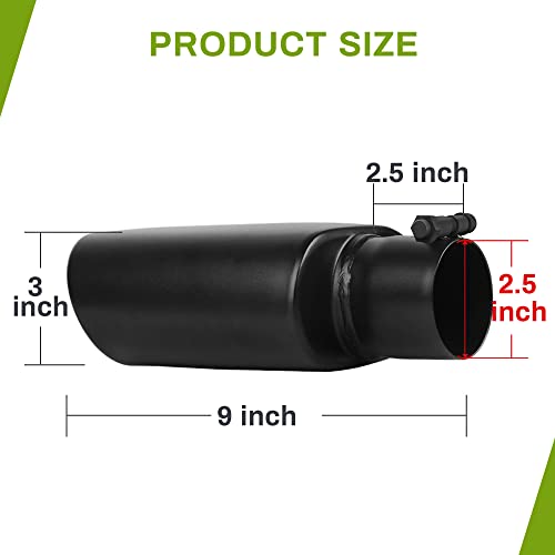 2.5" Inlet Square Black Exhaust Tip, 9" Long