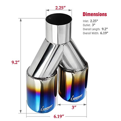 Upower 2.25" to 3" Dual Exhaust Tips – Blue