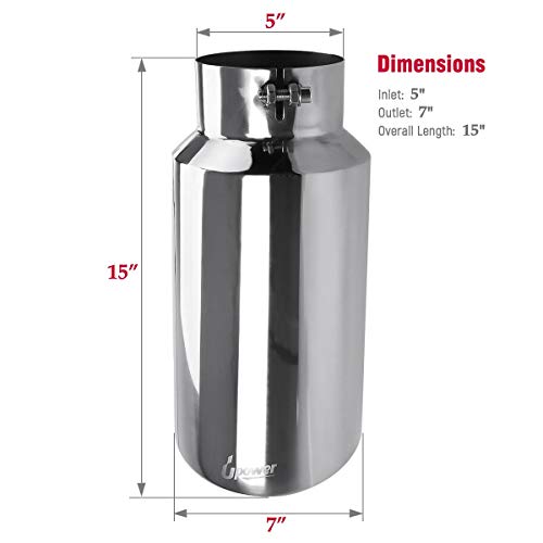 Upower 5" to 7" Diesel Exhaust Tip, Polished Stainless