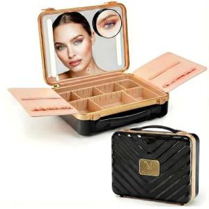 NJ GLAM Portable Makeup Case with Lighted Mirror