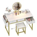 Lufeiya White Makeup Vanity with Lights and Chair